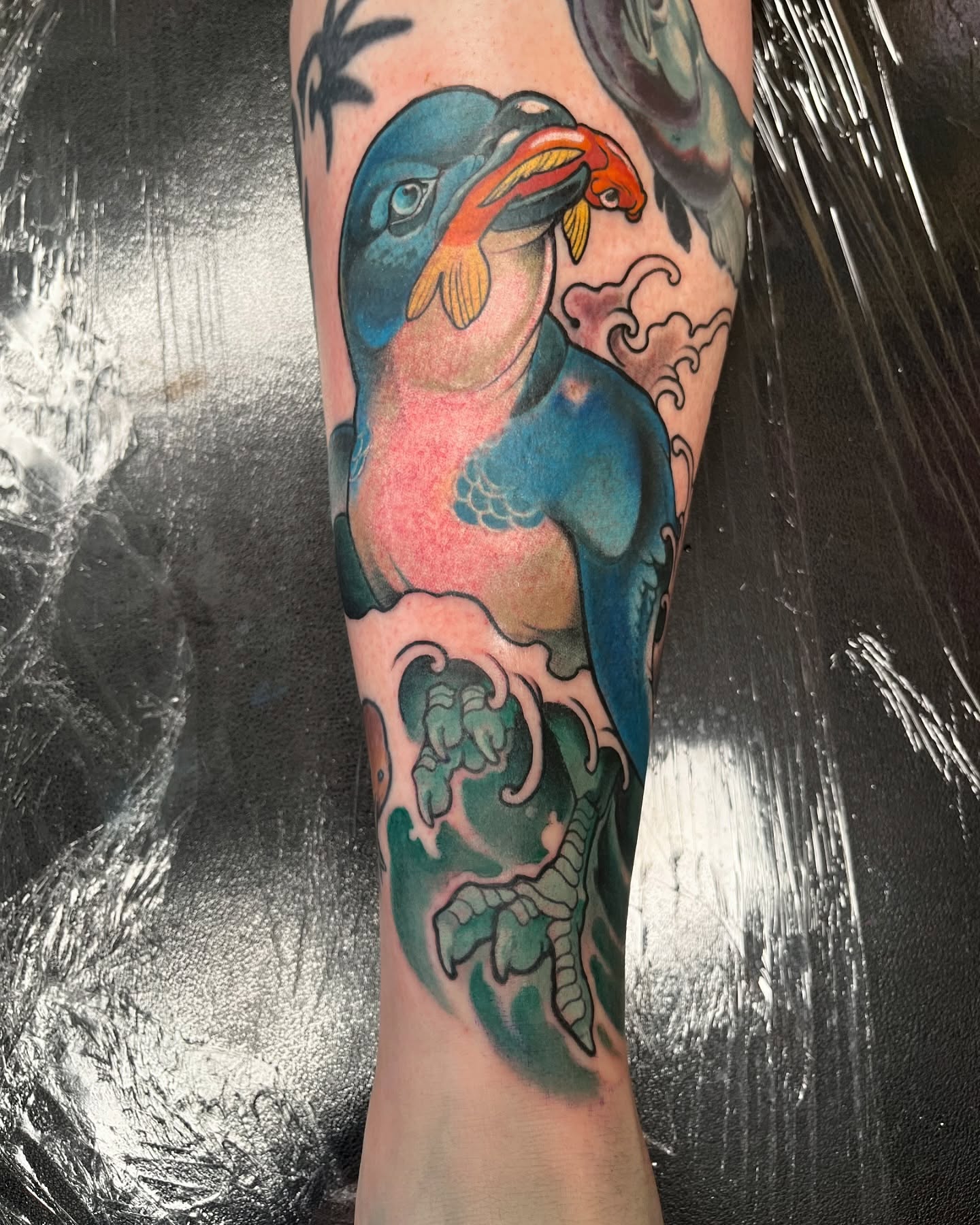 Japanese kingfisher bird traditional style tattoo