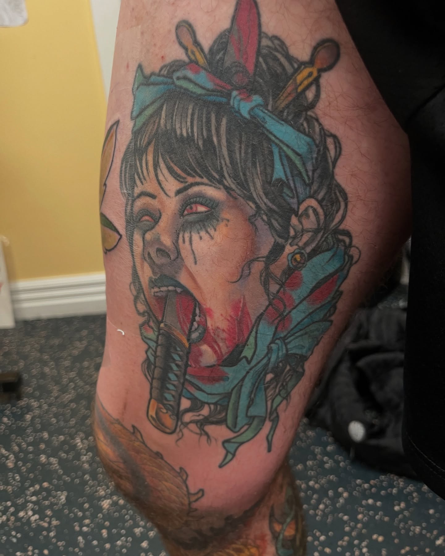 Zombie pinup girl neo-traditional tattoo