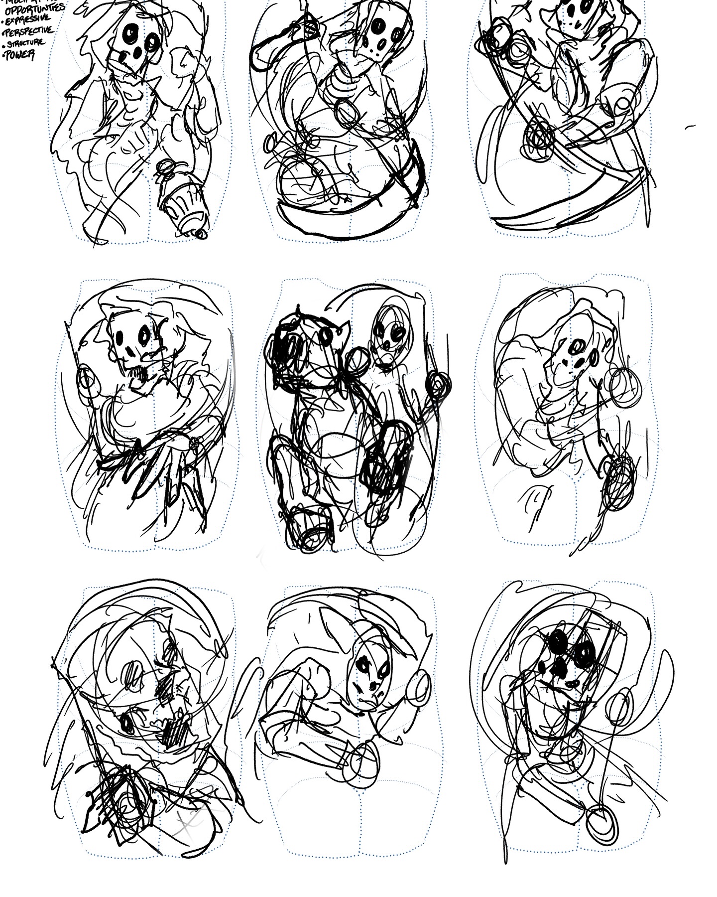 Thumbnail sketches exploring different composition options